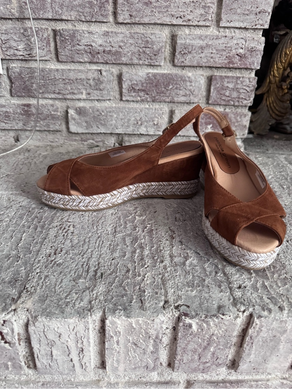 Patricia Green Brown Suede Slingback Wedge Sandals - Platform Espadrille Style